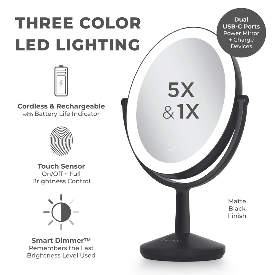 Huntington LED Makeup Mirror with Magnification & USB-C Rechargeable Device Port