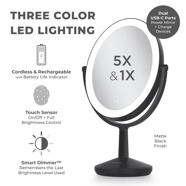 Huntington LED Makeup Mirror with Magnification & USB-C Rechargeable Device Port