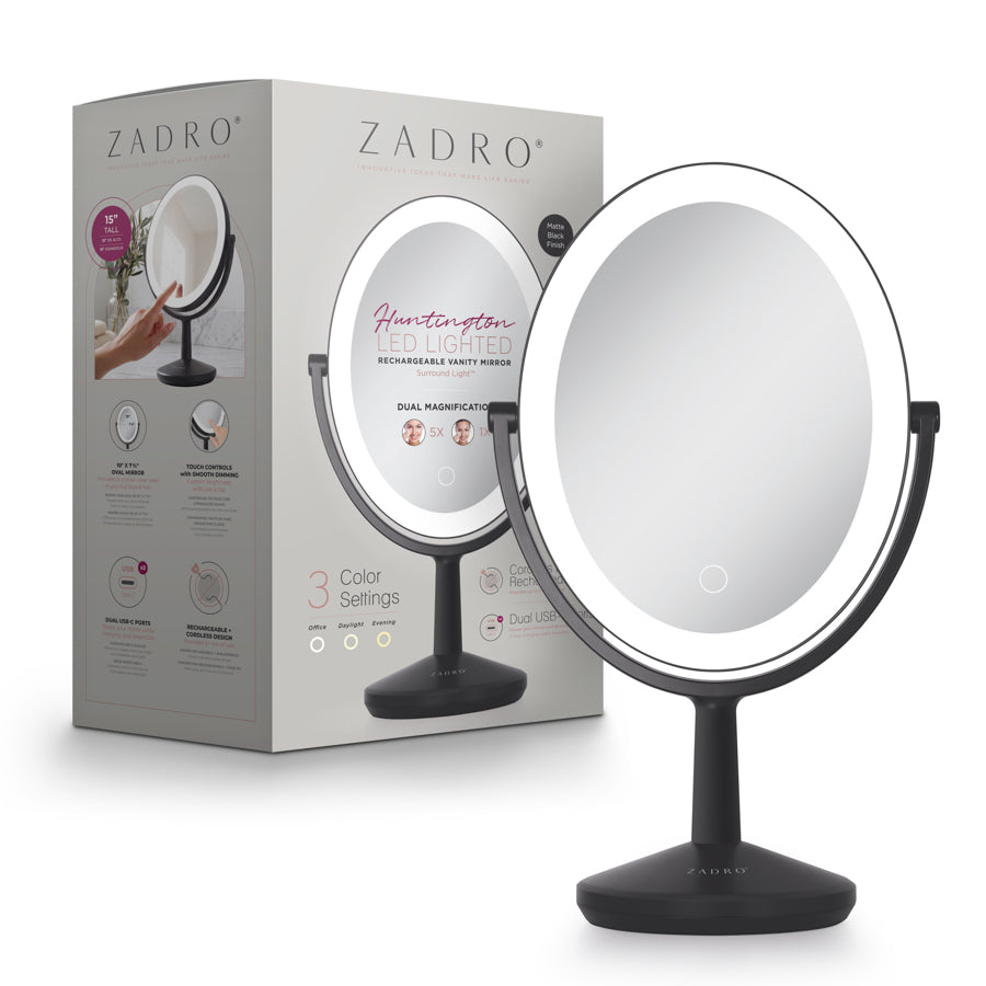 Huntington LED Makeup Mirror with Magnification & USB-C Rechargeable Device Port