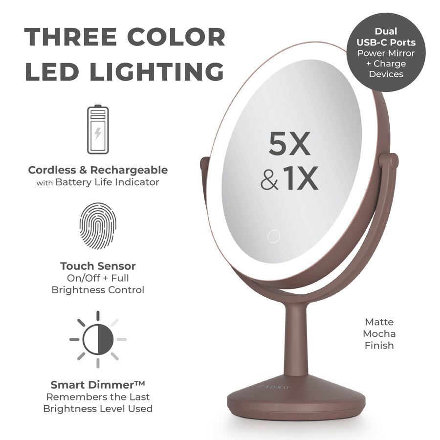 Huntington LED Makeup Mirror with Magnification & USB-C Rechargeable Device Port