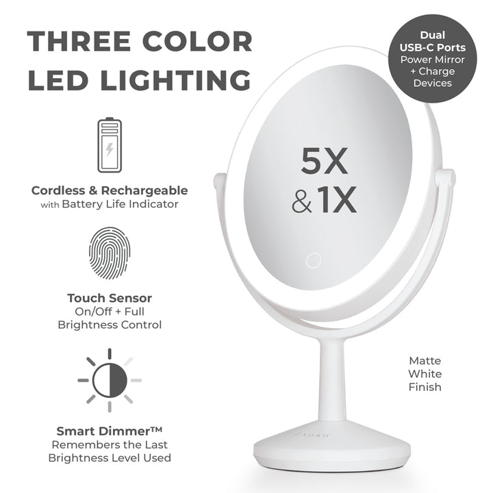 Huntington LED Makeup Mirror with Magnification & USB-C Rechargeable Device Port