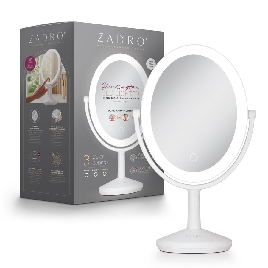 Huntington LED Makeup Mirror with Magnification & USB-C Rechargeable Device Port