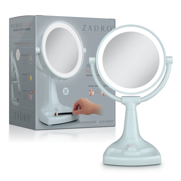 Max Bright Lighted Makeup Mirror with Magnification & Storage Tray