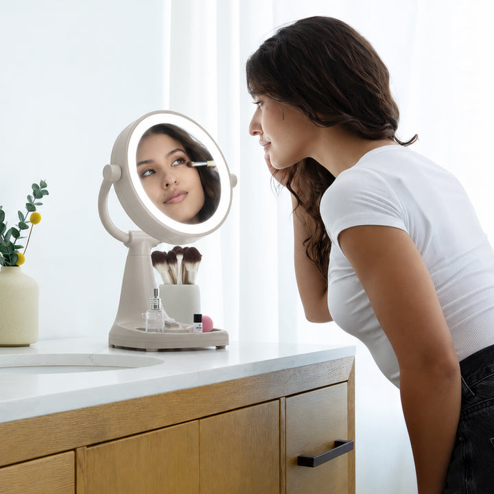 Max Bright Lighted Makeup Mirror with Magnification & Storage Tray
