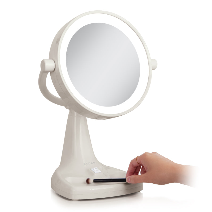 Max Bright Lighted Makeup Mirror with Magnification & Storage Tray