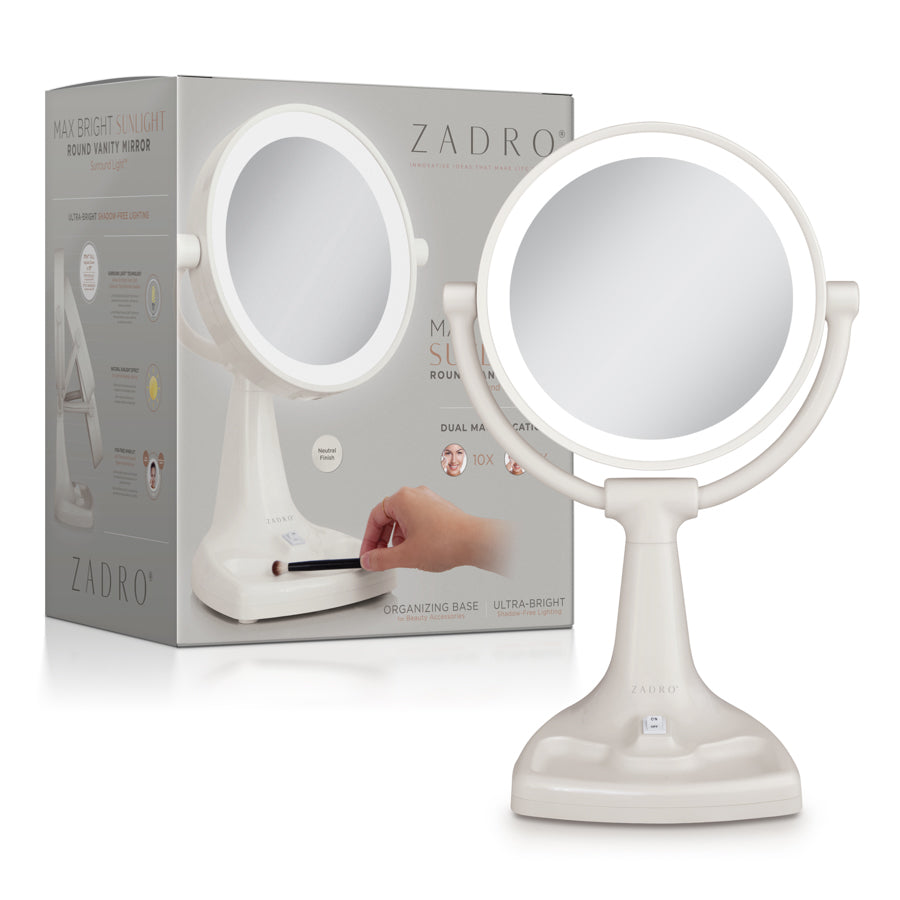 Max Bright Lighted Makeup Mirror with Magnification & Storage Tray