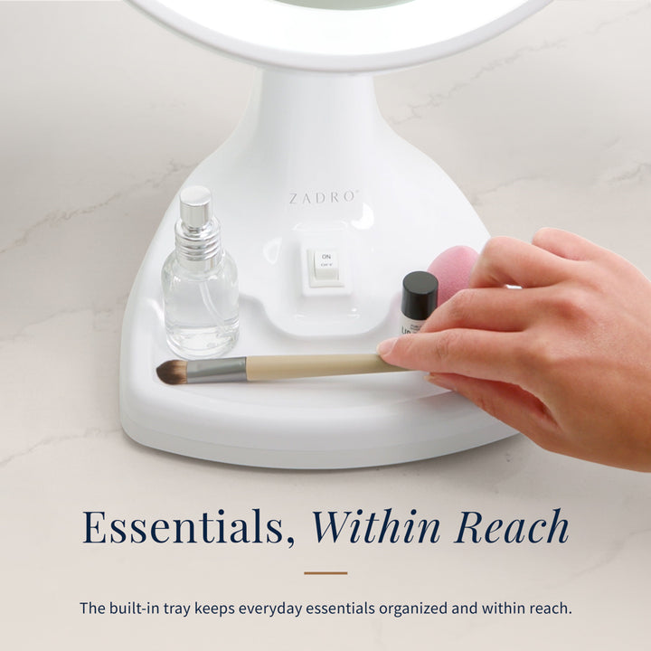 Max Bright Lighted Makeup Mirror with Magnification & Storage Tray