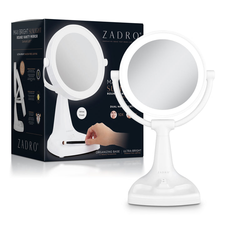 Max Bright Lighted Makeup Mirror with Magnification & Storage Tray