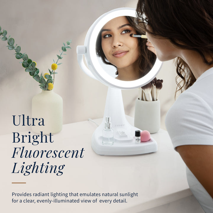 Max Bright Lighted Makeup Mirror with Magnification & Storage Tray
