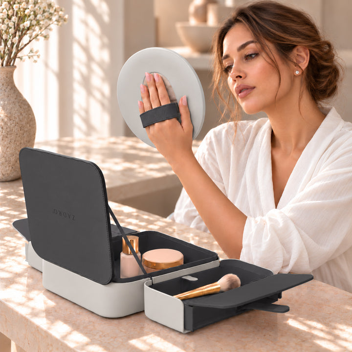 Traveling Makeup Case with LED Lighted Face Mirror