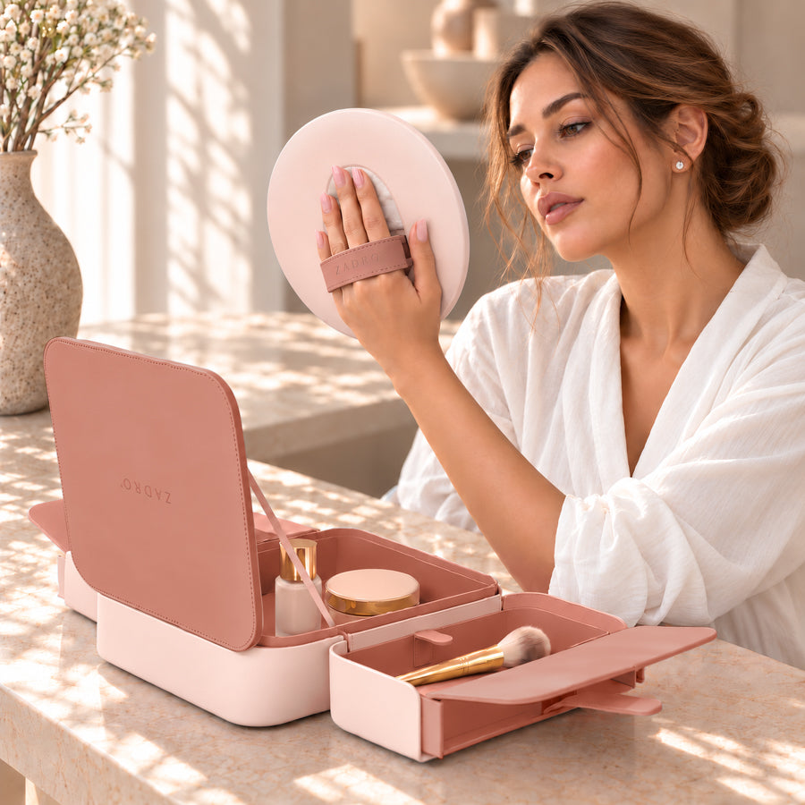 Traveling Makeup Case with LED Lighted Face Mirror
