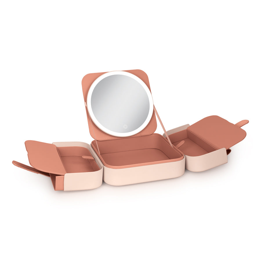 Traveling Makeup Case with LED Lighted Face Mirror