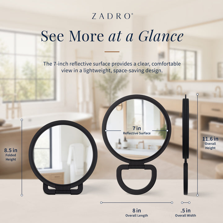 Hanging Handheld Mirror with Soft-Touch Handle, 1X/5X