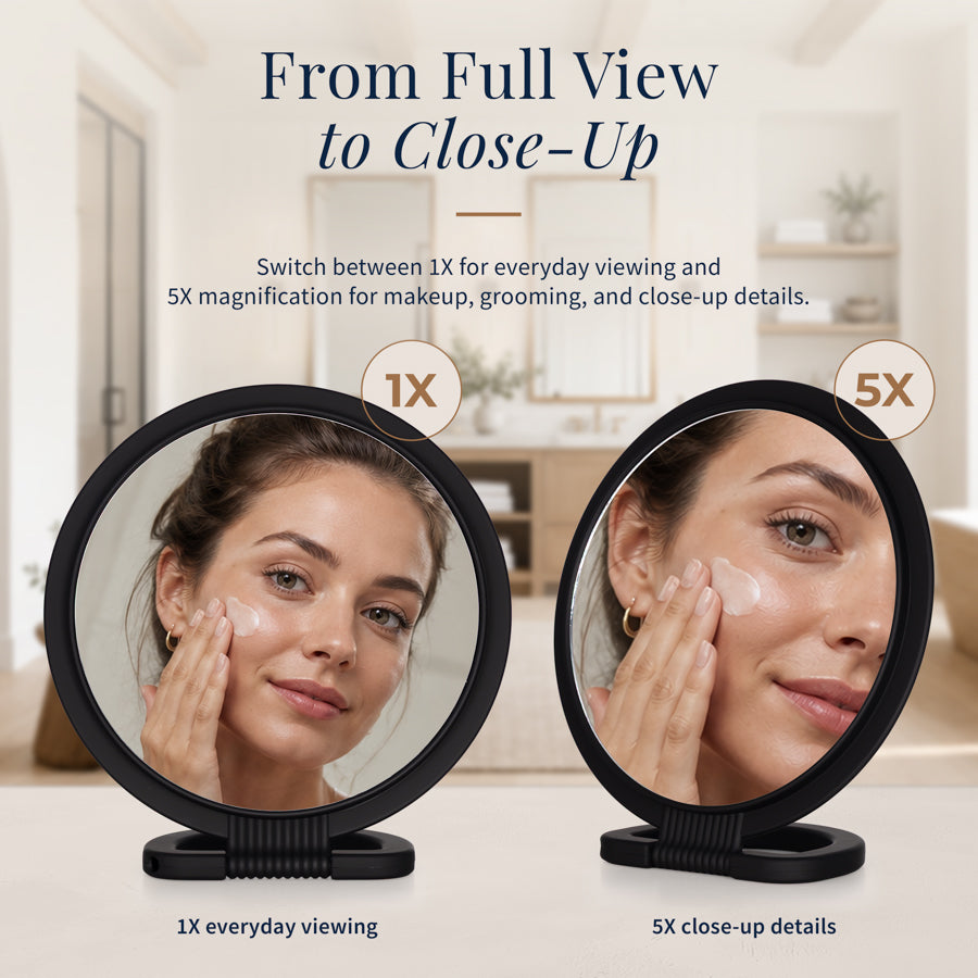 Hanging Handheld Mirror with Soft-Touch Handle, 1X/5X