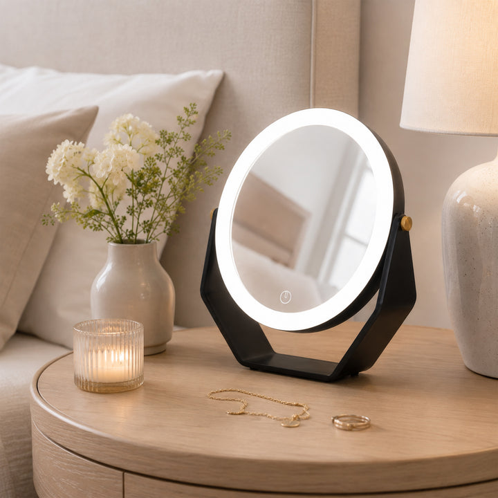 8” LED Lighted Makeup Mirror with Magnification 5X/1X