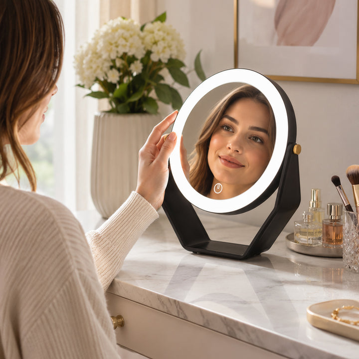 8” LED Lighted Makeup Mirror with Magnification 5X/1X