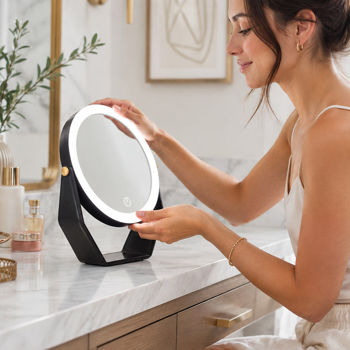 8” LED Lighted Makeup Mirror with Magnification 5X/1X