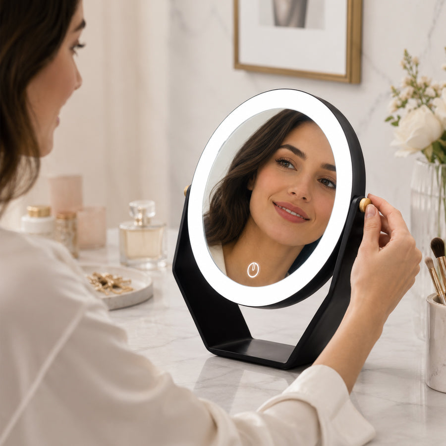 8” LED Lighted Makeup Mirror with Magnification 5X/1X