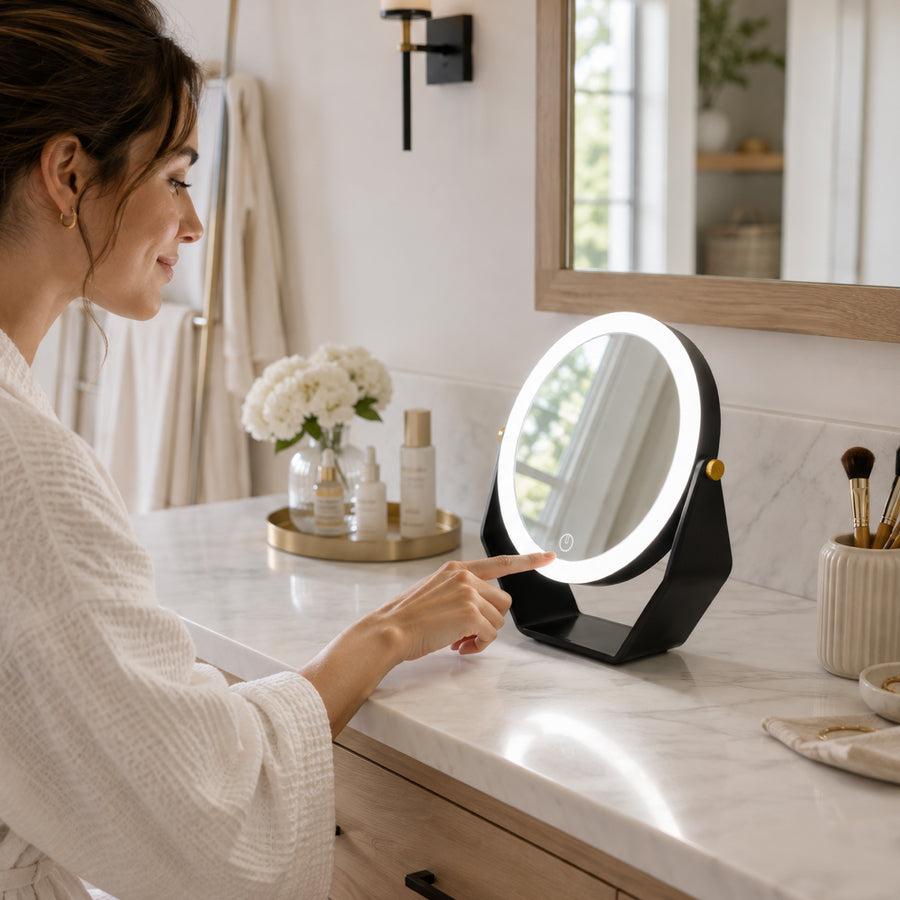8” LED Lighted Makeup Mirror with Magnification 5X/1X