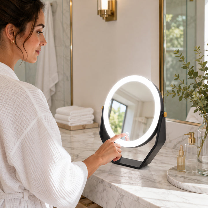 8” LED Lighted Makeup Mirror with Magnification 5X/1X