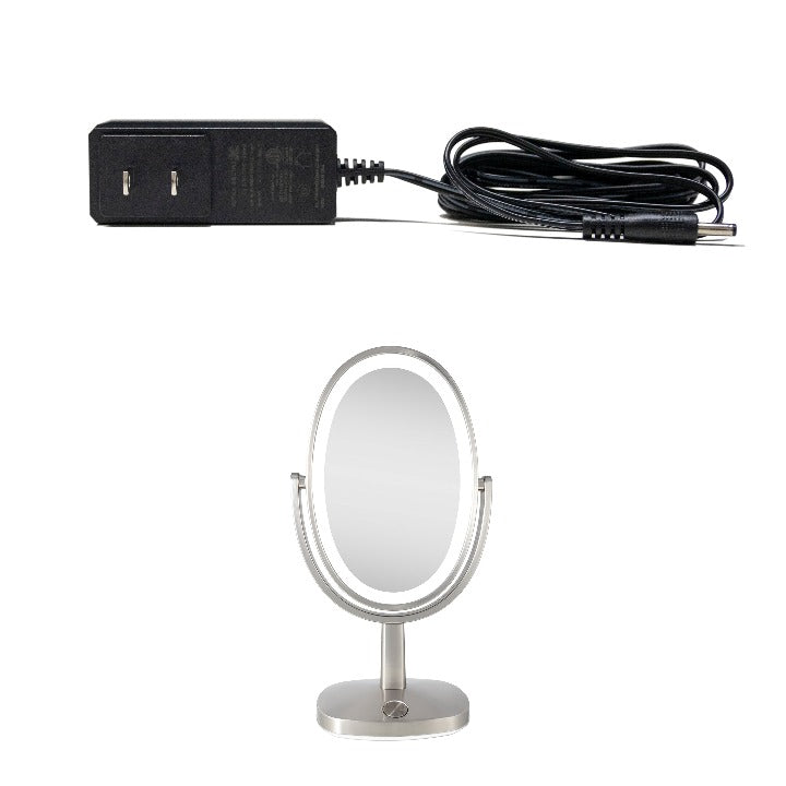 Zadro ADP06 705004424004 product photo front view wiht newport vanitly mirror, 12v / 1a power cord adapter - black in front of a white background