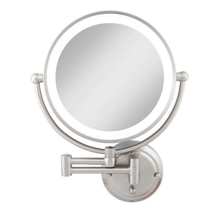 Zadro GLAW45HW 705004421164 product photo front view, glamour lighted wall mounted makeup mirror with magnification in front of a white background