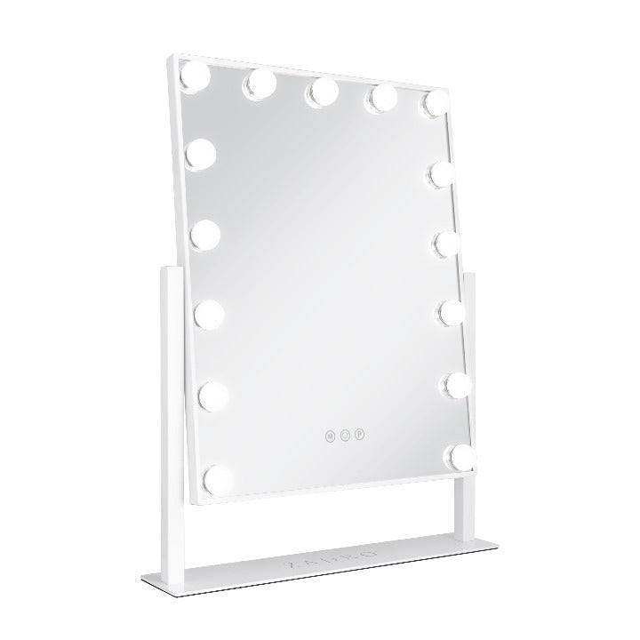 Zadro HLVAR1620 705004424769 product photo side view, 15 led light bulb hollywood makeup mirror - 18" x 21" in front of a white background