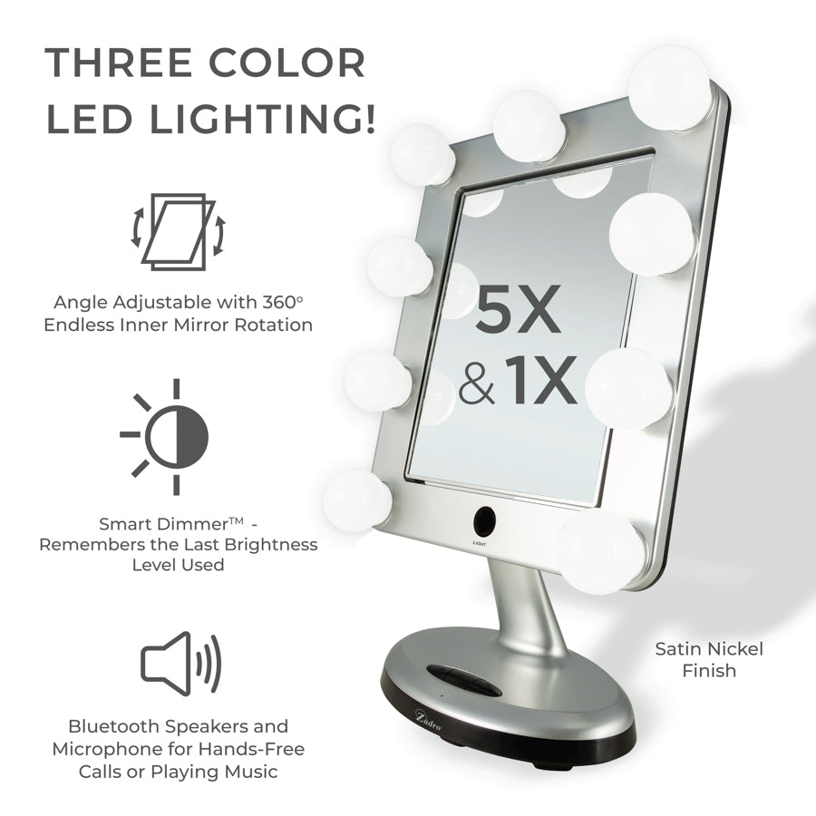 Zadro Melrose LED Makeup Mirrors w/ Magnification & Bluetooth Speaker