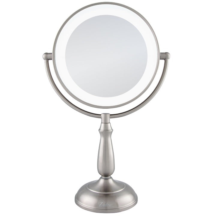 Zadro LEDVPRT410 705004420921 product photo front view, lighted makeup mirror with magnification & touch base in front of a white background