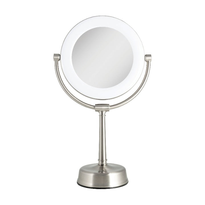 Zadro SLVRLT410 705004420686 product photo front view, lexington lighted makeup mirror with magnification in front of a white background