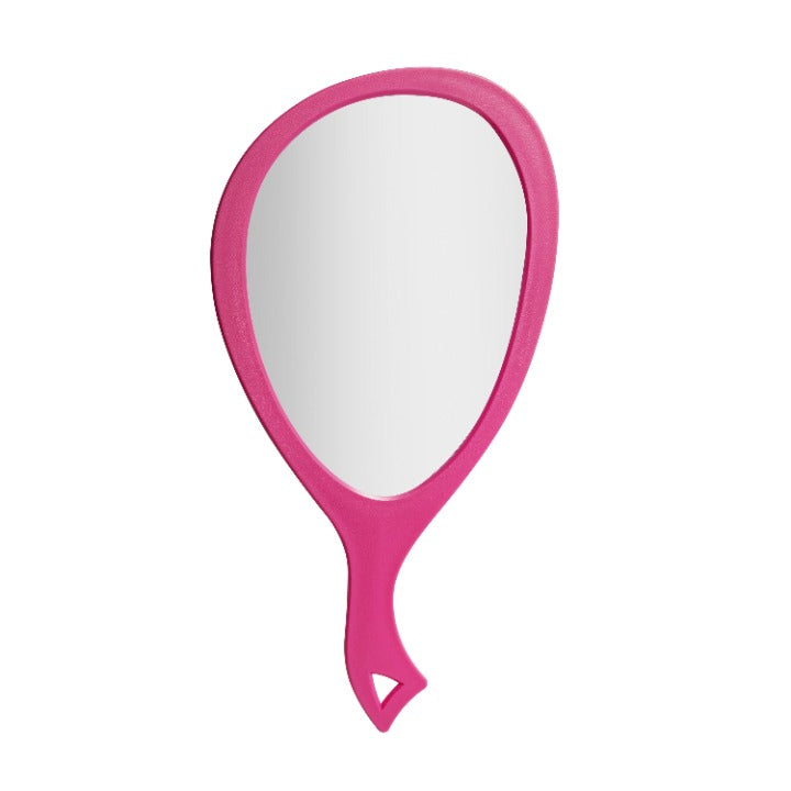 Zadro ZHL1 705004419956 product photo front view bright rose, large teardrop handheld mirror with handle in front of a white background