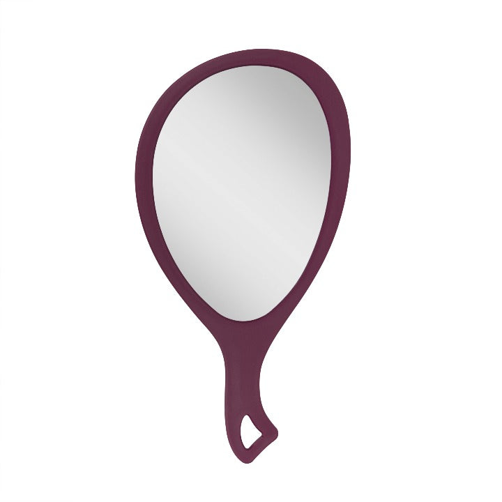 Zadro ZHL1 705004419956 product photo front view purple garnet, large teardrop handheld mirror with handle in front of a white background