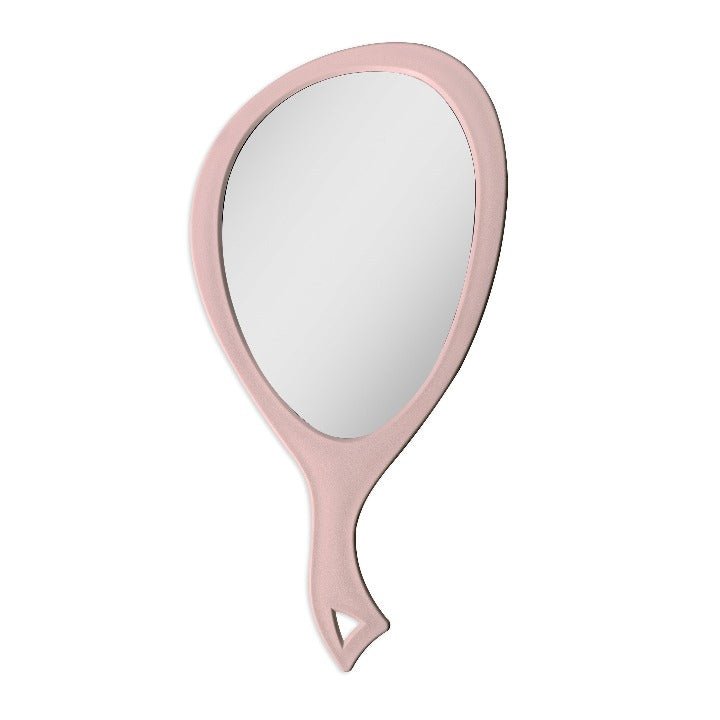 Zadro ZHL1 705004419956 product photo front view soft pink, large teardrop handheld mirror with handle in front of a white background