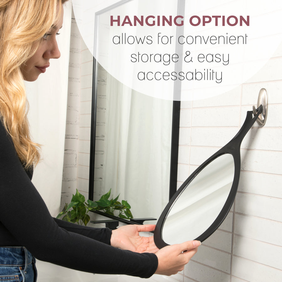 Zadro Large Teardrop Handheld Mirror Curved Ergonomic Handle to Hang