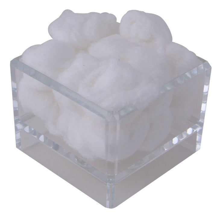 Zadro ZOR1 705004415279 product photo in use with cotton balls, acrylic beauty makeup organizer - tray cube in front of a white background