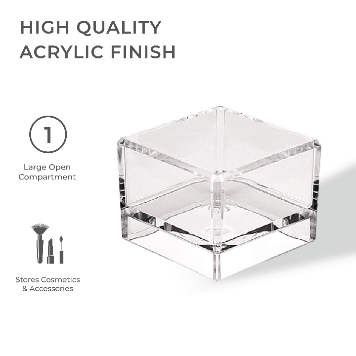 Zadro ZOR1 705004415279 product photo side view with specs, acrylic beauty makeup organizer - tray cube in front of a white background
