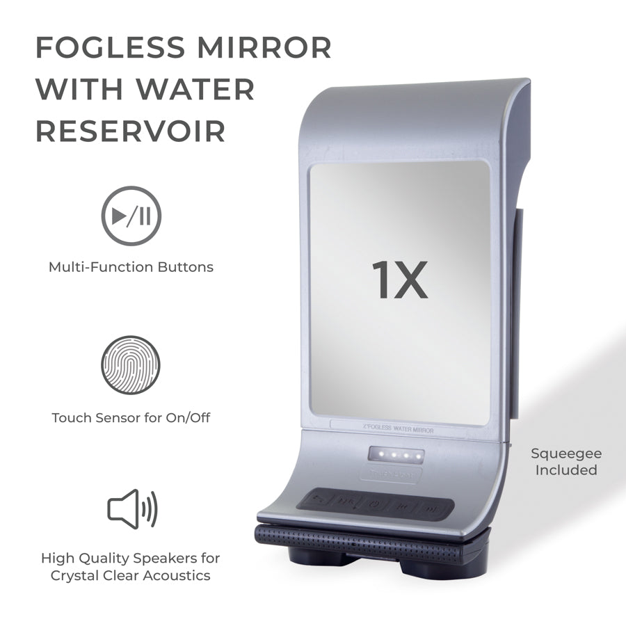 Zadro Fogless Lighted Shower Mirrors w/ Wall Mount & Bluetooth Speaker