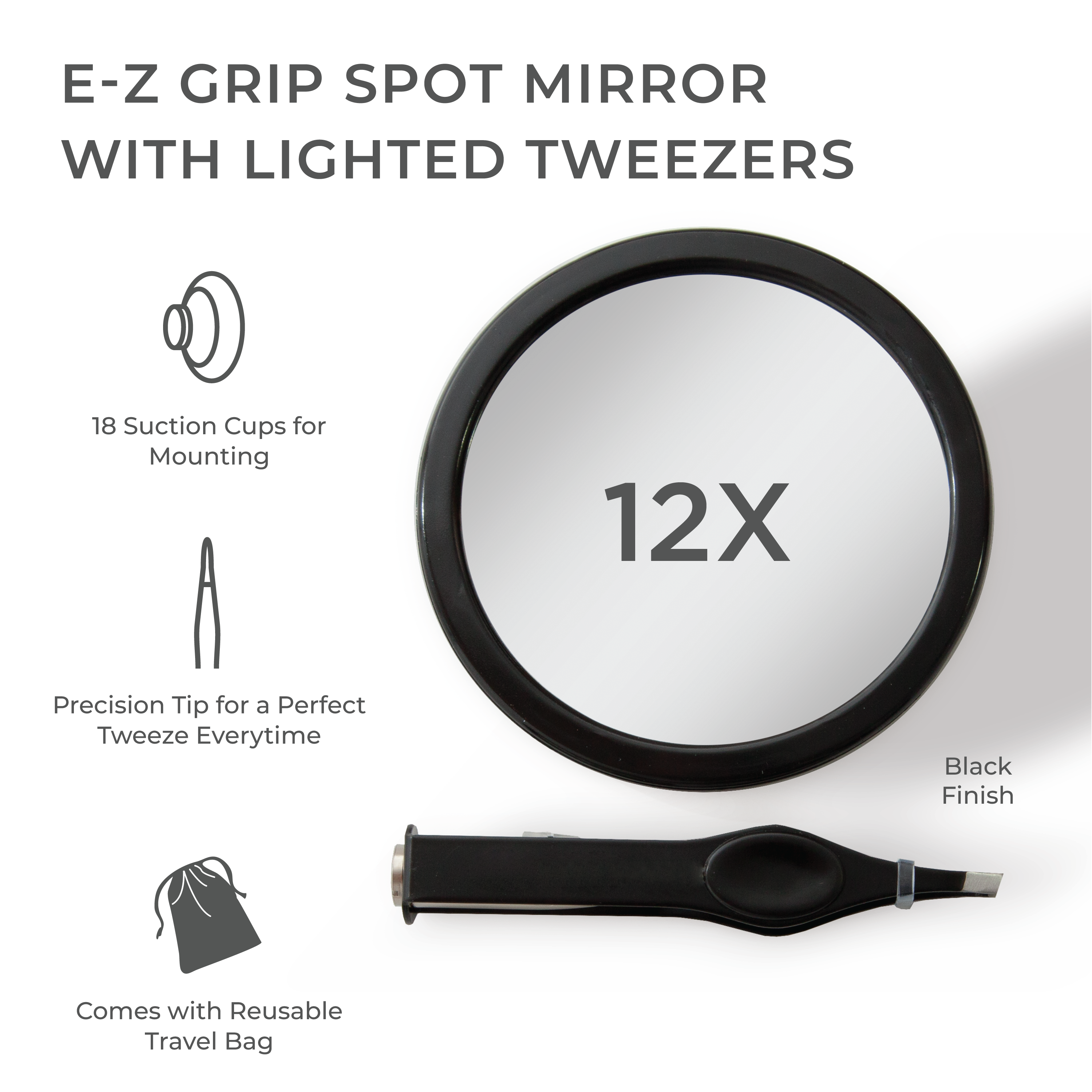 Compact Mirror with Magnification & Lighted Tweezers