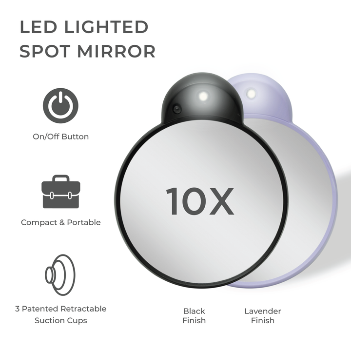 Lighted Compact Mirror with Magnification & Retractable Suction Cups