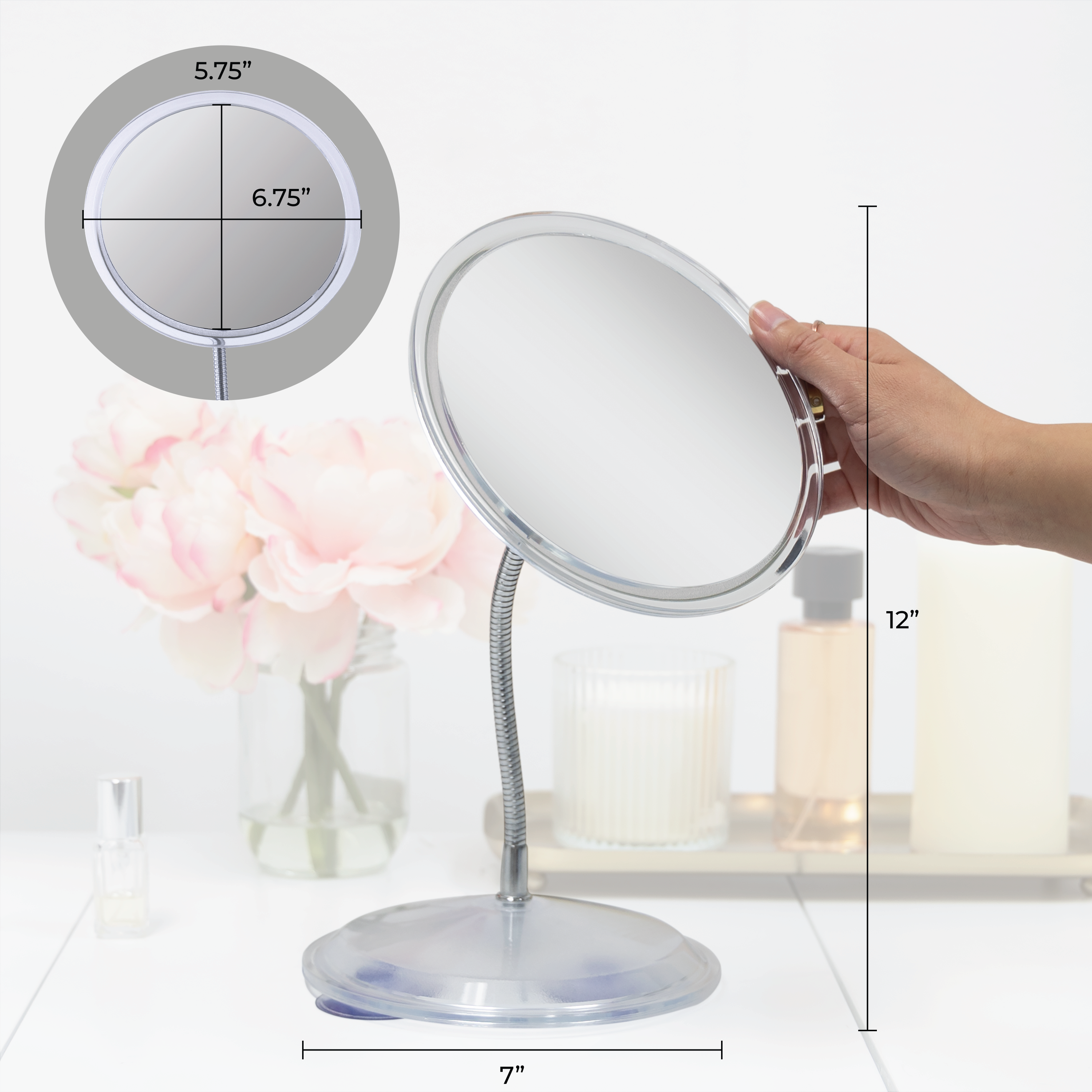 Gooseneck Makeup Mirror with Magnification & Suction Cup