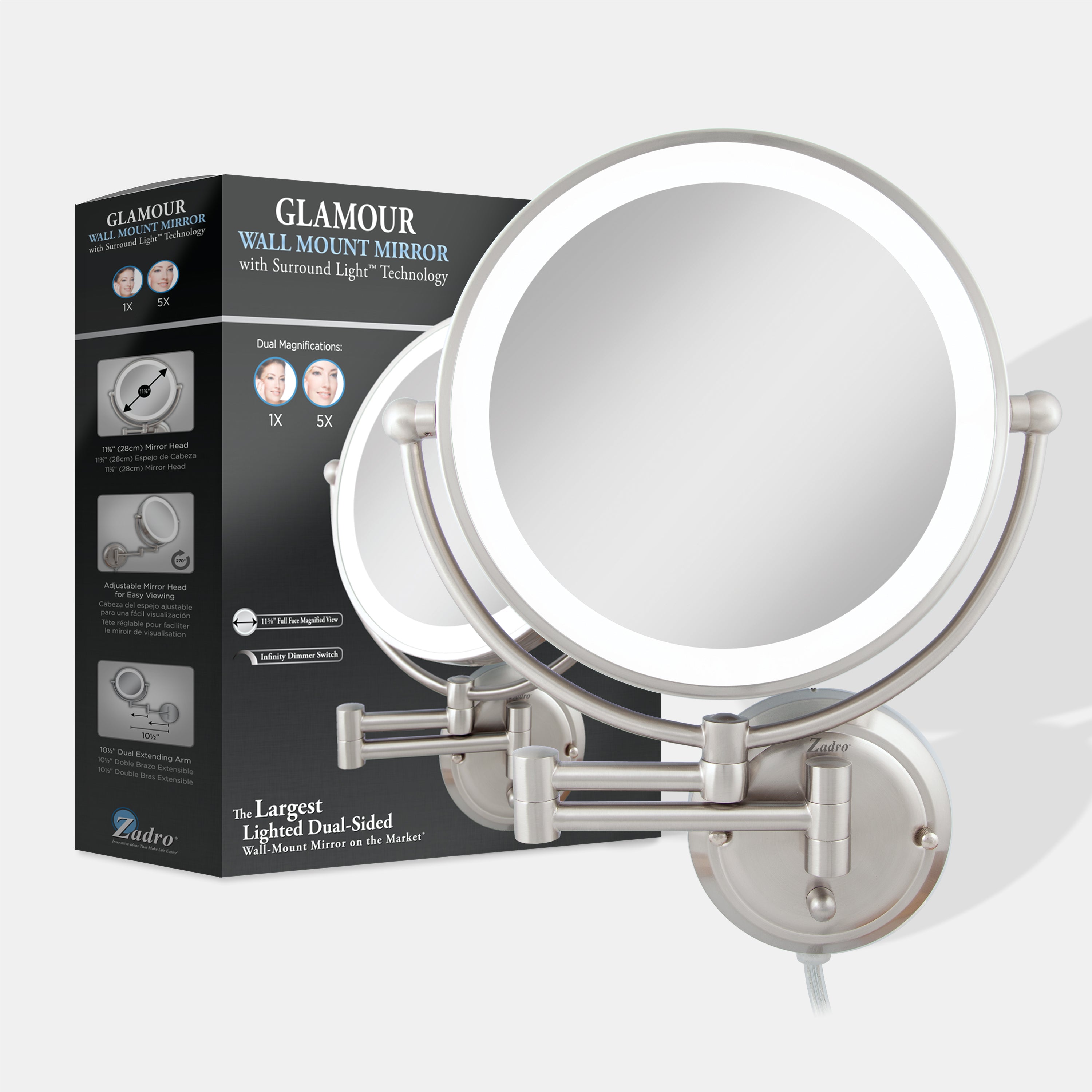 Glamour Lighted Wall Mounted Makeup Mirror with Magnification