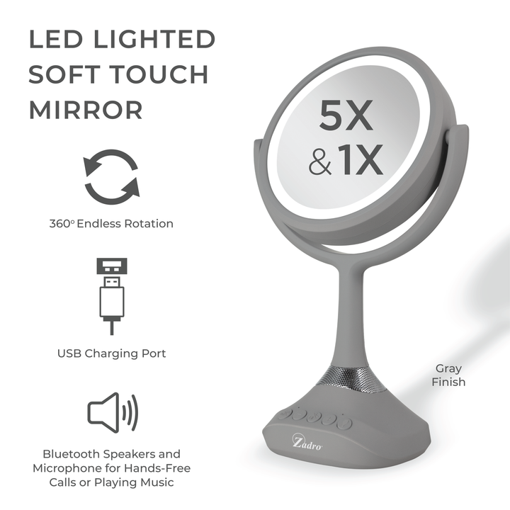 Lighted Makeup Mirror with Magnification, Bluetooth & USB