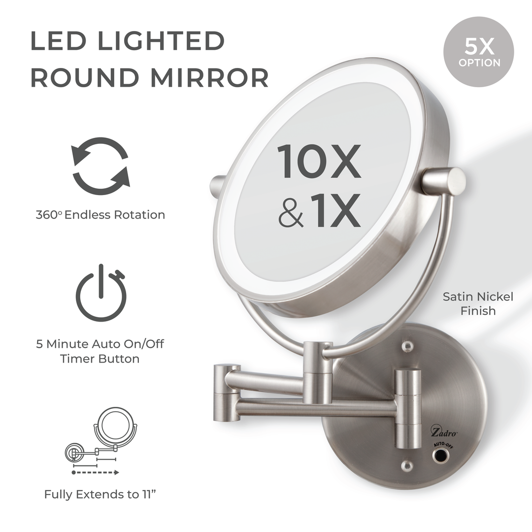 Lighted Wall Mounted Makeup Mirror with Magnification & Cordless