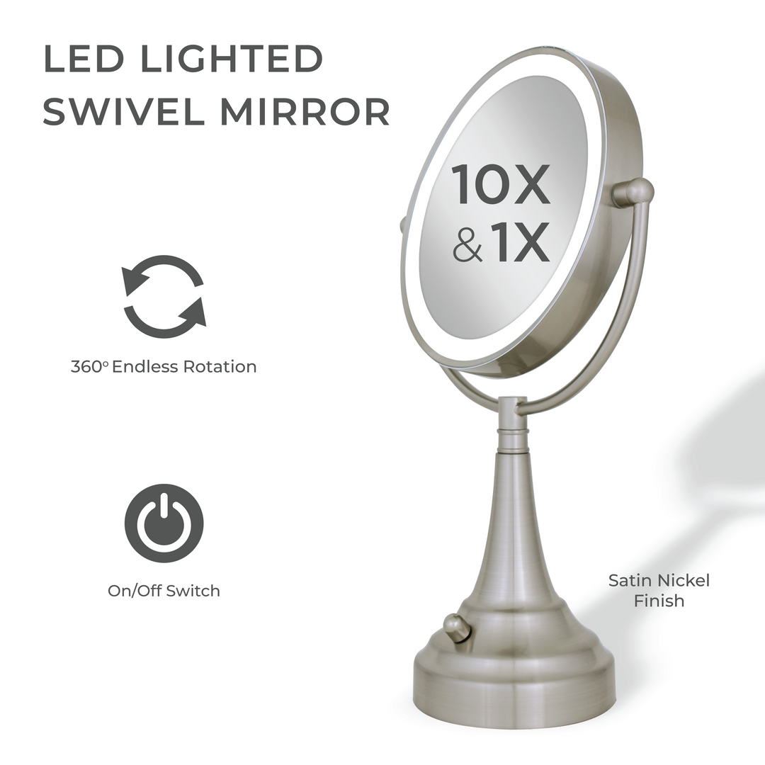 Lighted Makeup Mirror with Magnification & Battery/Cordless