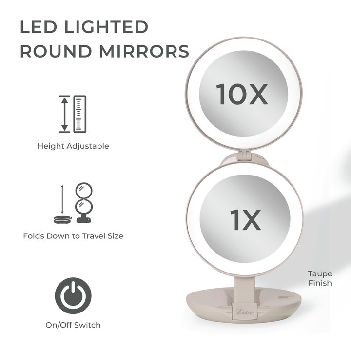 Lighted Travel Mirror with Magnification & Folding-to-Compact