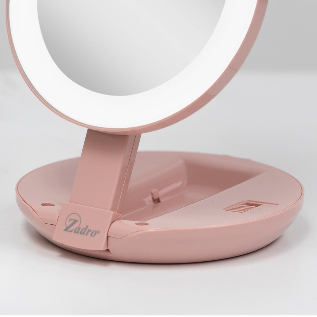 Lighted Travel Mirror with Magnification & Folding-to-Compact