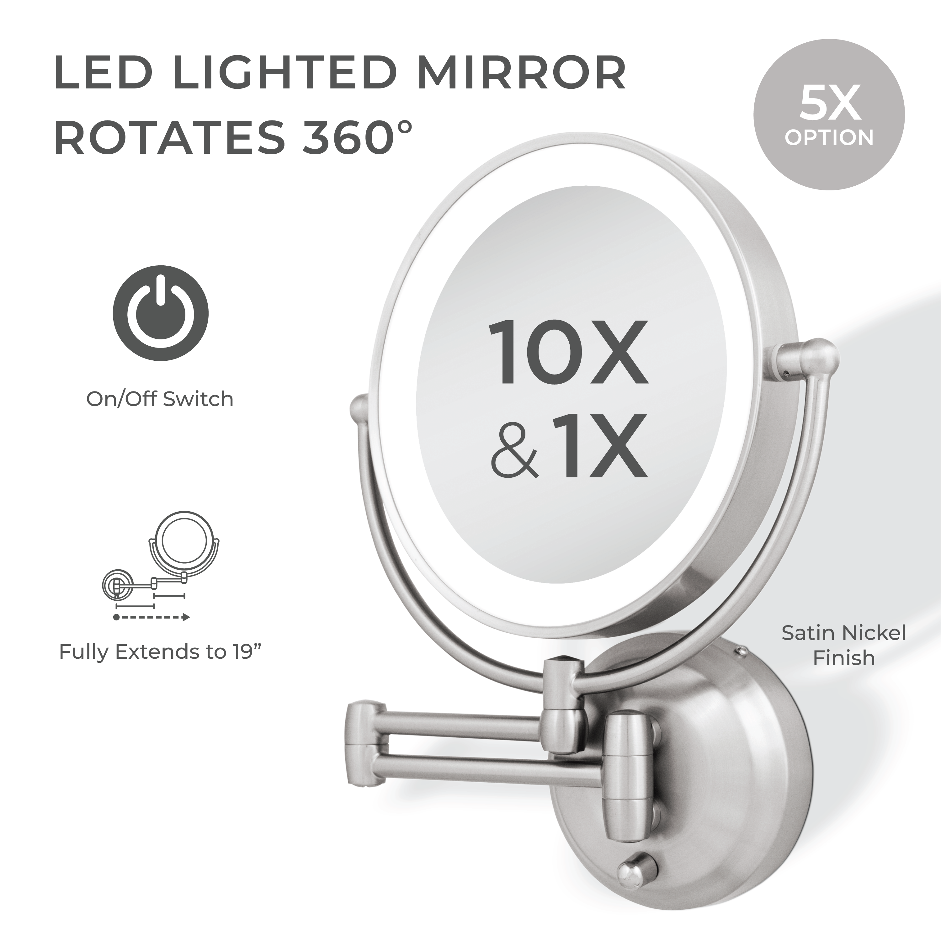 Lighted Wall Mounted Makeup Mirror with Magnification & Extendable Arm - Amazon