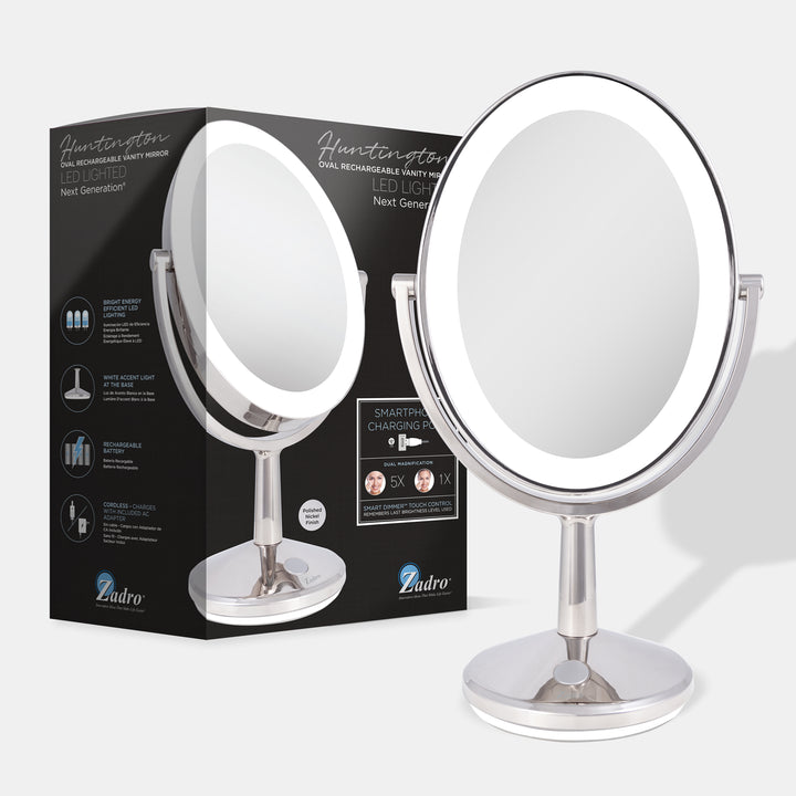 Huntington Lighted Makeup Mirror with Magnification & Rechargeable