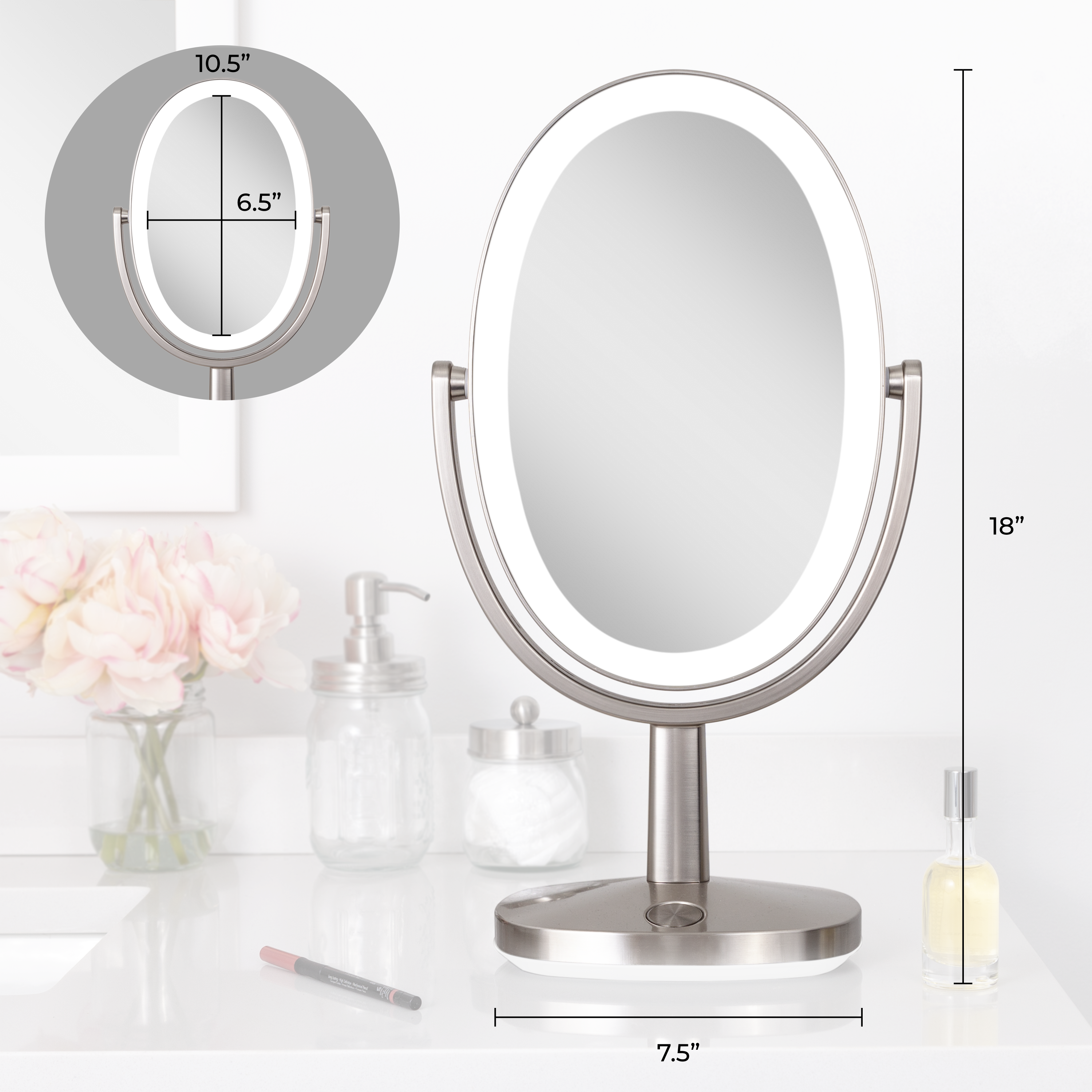 Newport Lighted Makeup Mirror with Magnification & Touch Pad