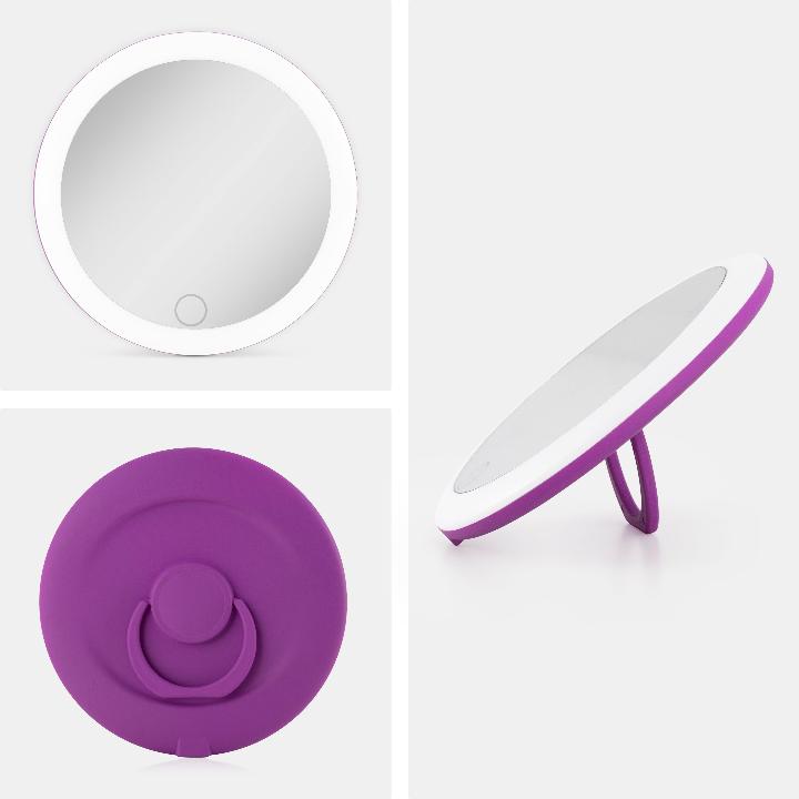 Lighted Compact Mirror with Carrying Pouch & Rechargeable Zadro